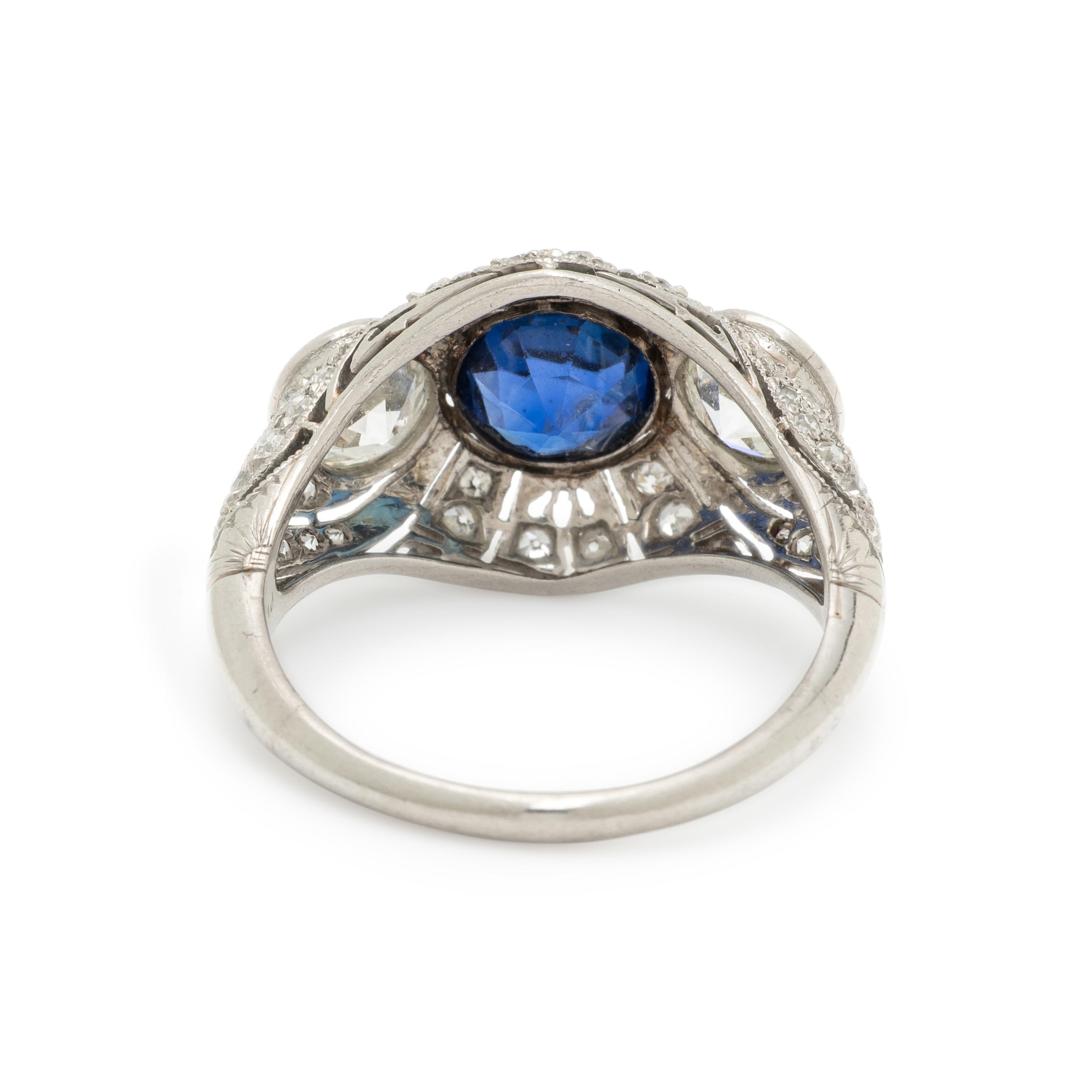 SAPPHIRE, DIAMOND, AND PLATINUM RING