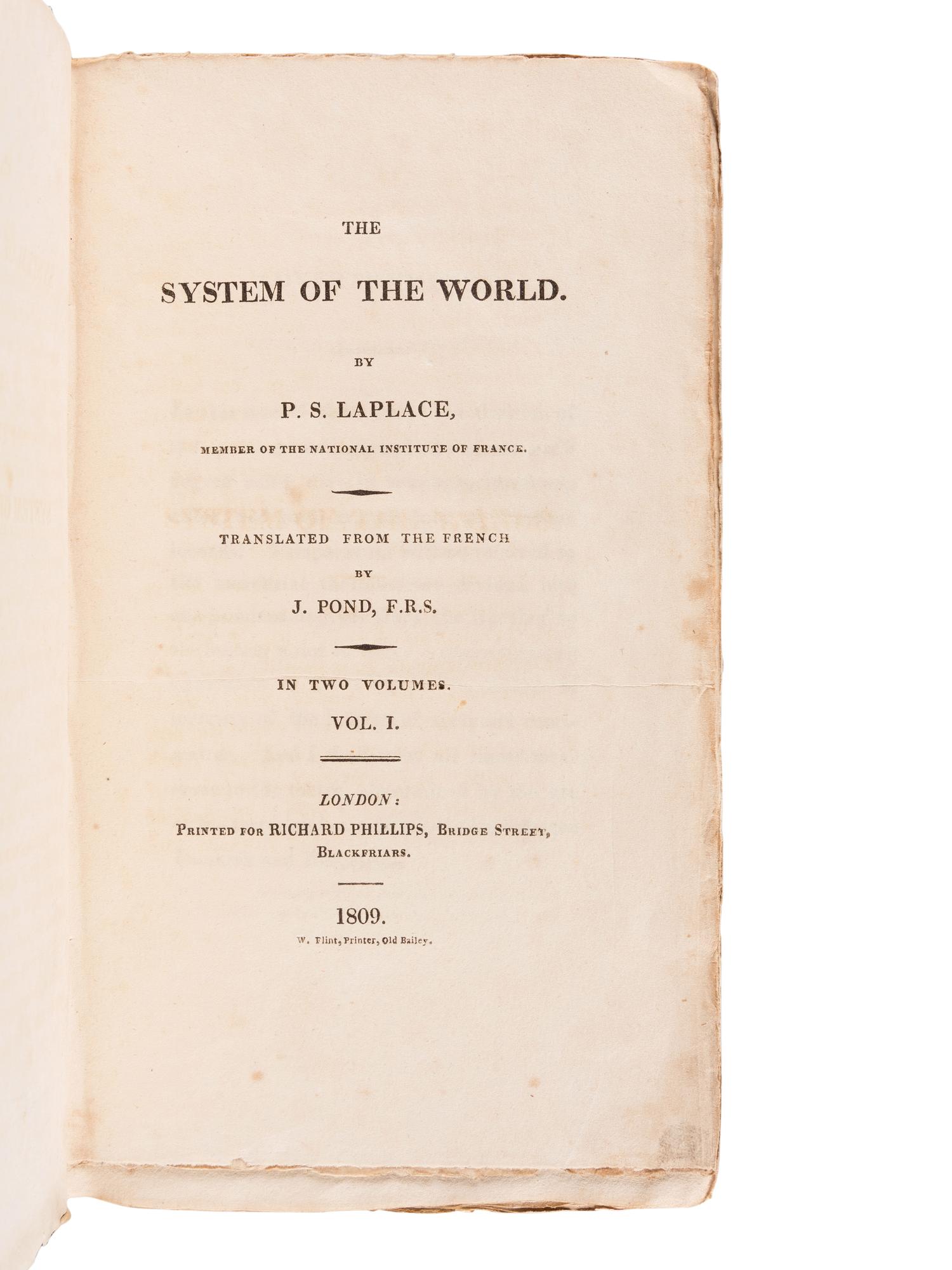 LAPLACE, Pierre Simon de, Marquis (1749-1827). The System of the World. 1809. $1,500.