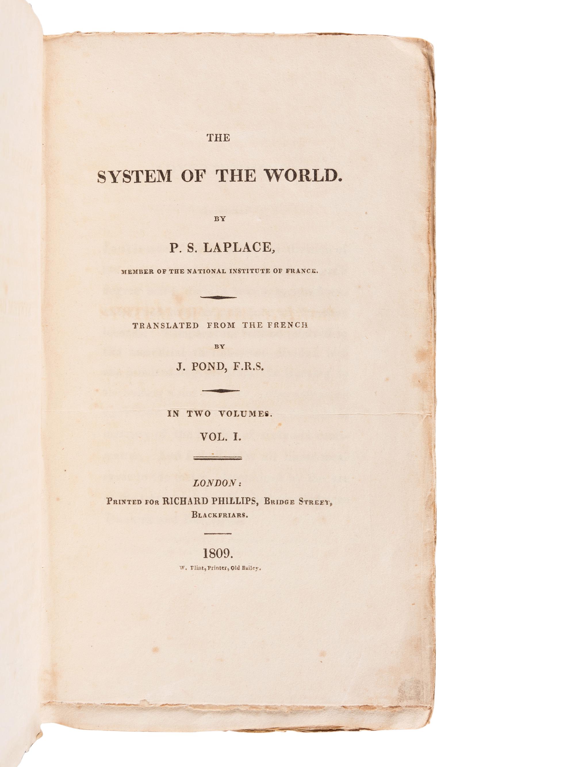 LAPLACE, Pierre Simon de, Marquis (1749-1827). The System of the World. 1809. $1,500.