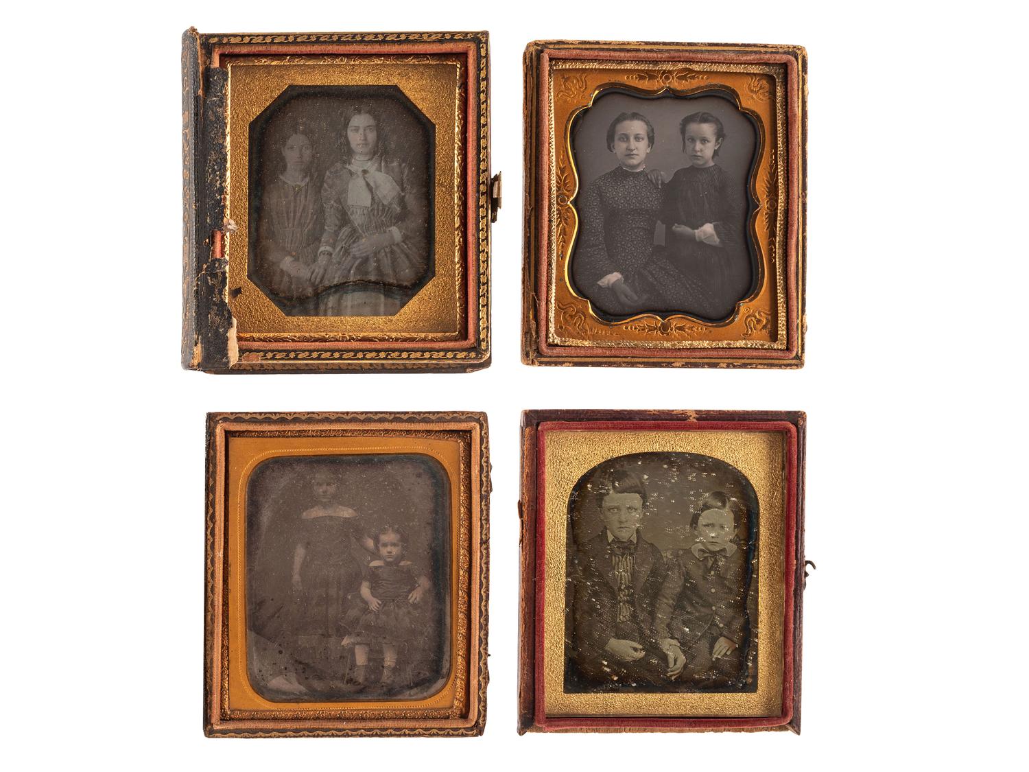 [EARLY PHOTOGRAPHY]. A group of 15 daguerreotype portraits of siblings, including: