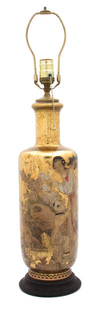 A Reverse Painted Glass Table Lamp Height 18 inches. — 20TH CENTURY
