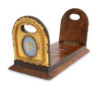 A Wedgwood Jasperware Mounted Brass and Wooden Bookend and Inkwell