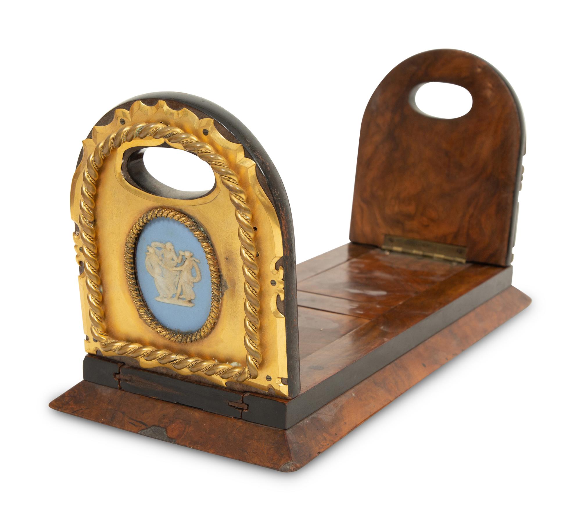 A Wedgwood Jasperware Mounted Brass and Wooden Bookend and Inkwell
