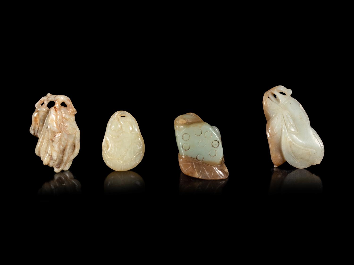 Twelve Chinese Carved Jade Figures of Fruits