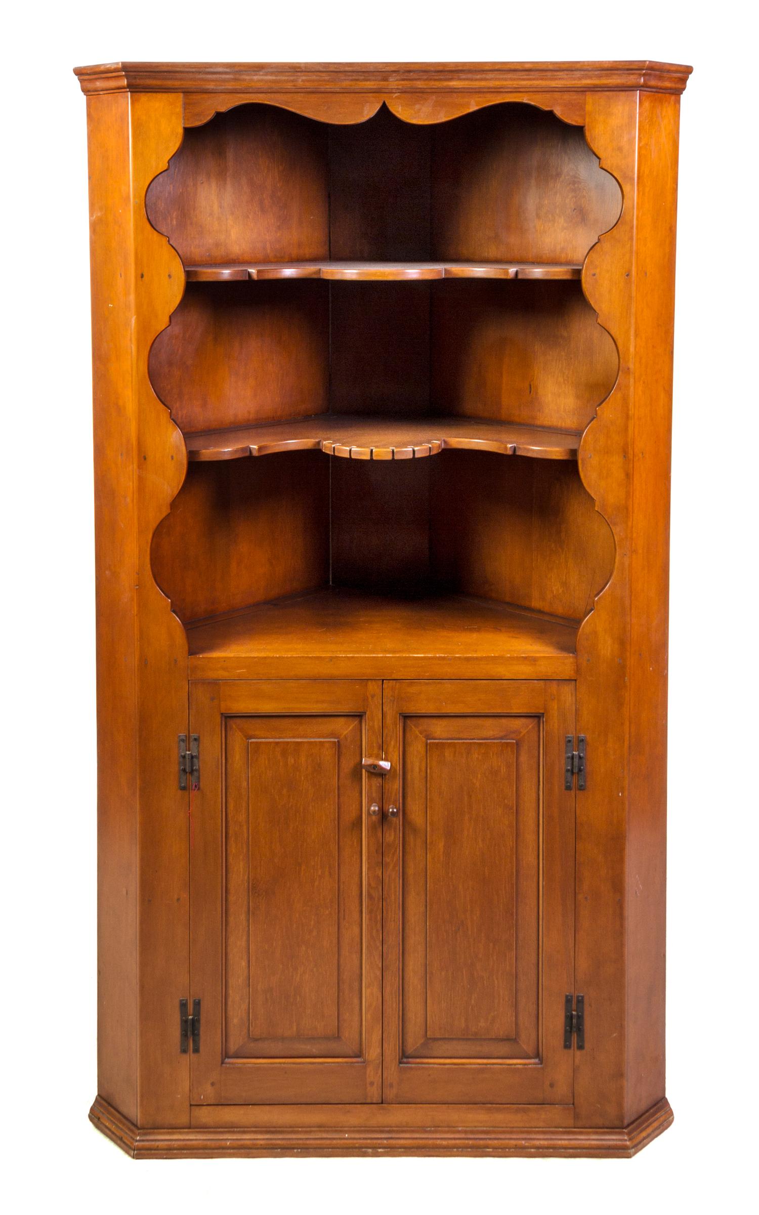 An American Cherry Corner Cupboard Height 77 7/8 x width 43 x depth 21 1/2 inches. — EARLY 20TH CENTURY