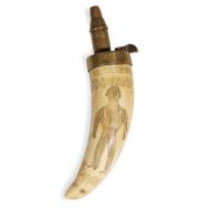 Scrimshaw-decorated and polychromed whale tooth initialed "A R," and dated "1866"