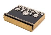 A Volupte Decorative Black and Rhinestone Evening Compact, 4.25" x 3" x .75".