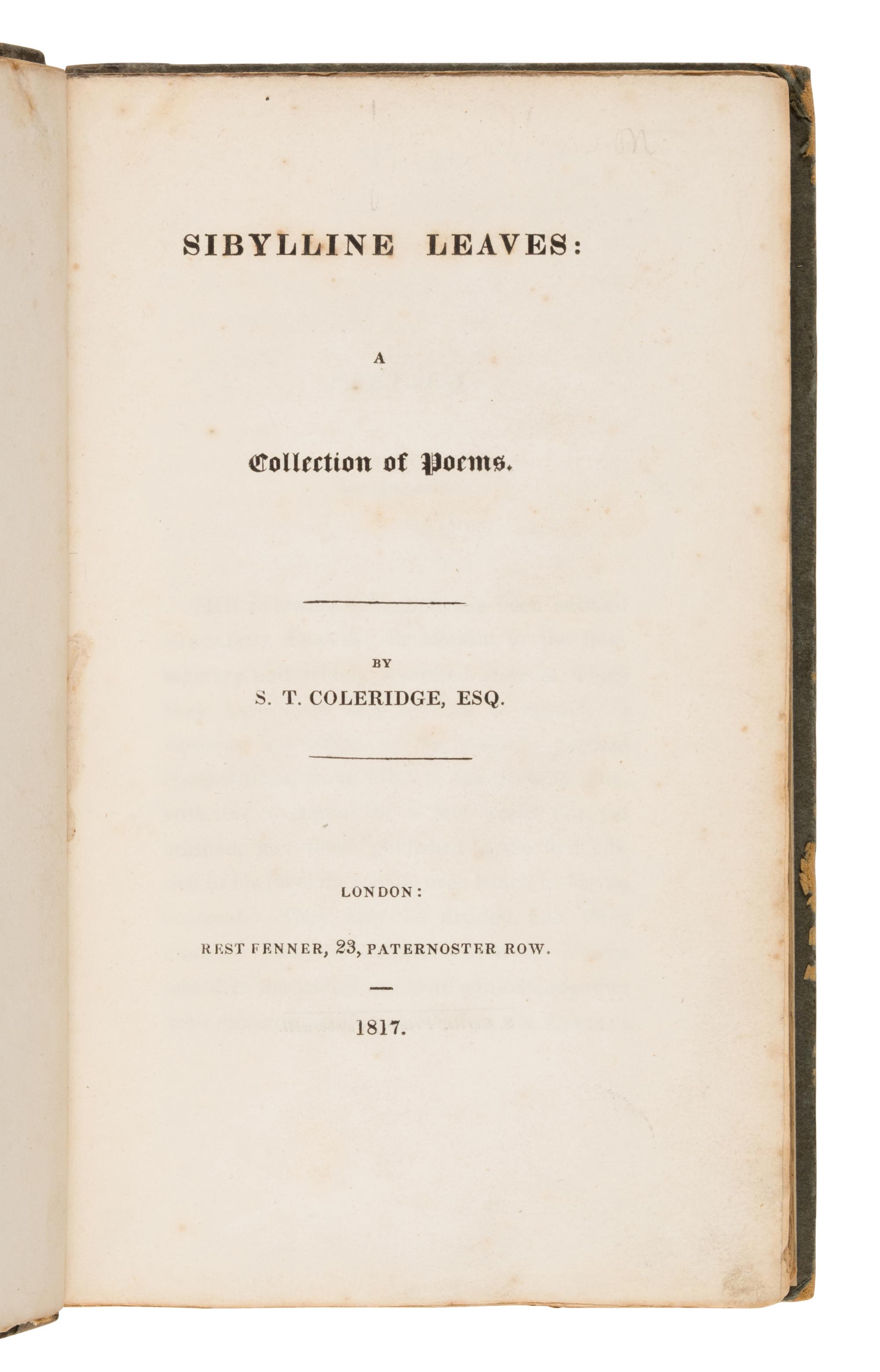 Coleridge, Samuel Taylor (1772-1834). Sibylline Leaves : A Collection of Poems . London: Rest Fenner, 1817.