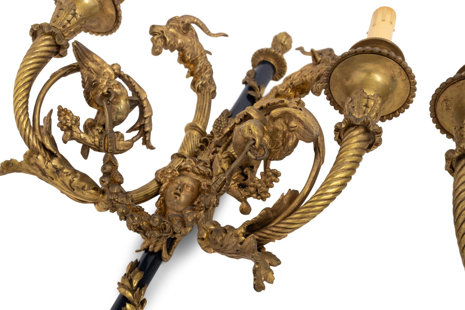 A Pair of French Gilt Bronze Two-Light Sconces