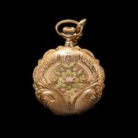 A 14 Karat Tricolor Gold Hunter Case Pocket Watch and Longchain, Elgin, Circa 1908,