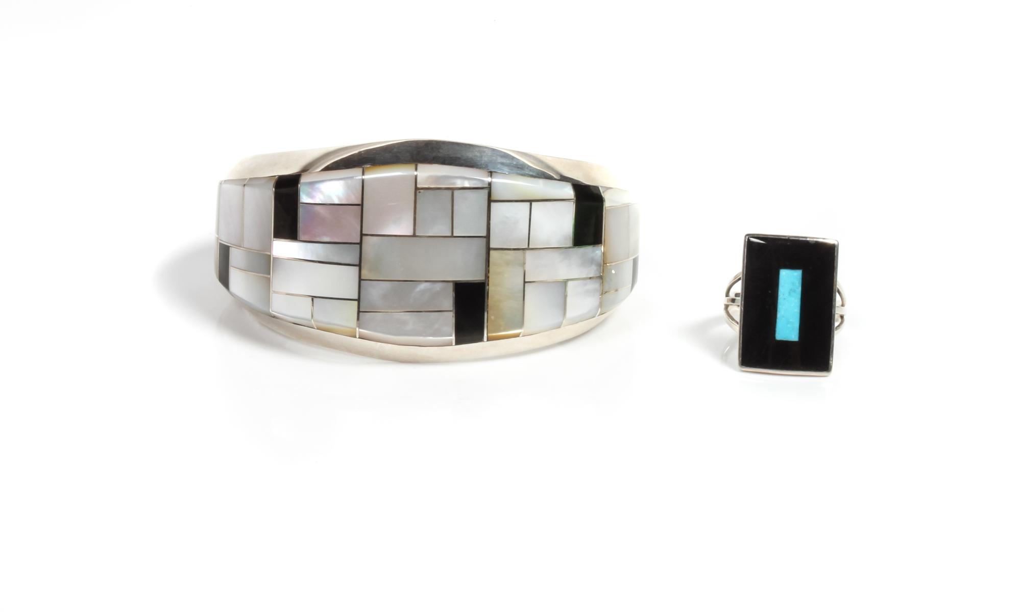 Southwestern Cuff Bracelet and Ring Length of bracelet 5 1/2 x opening 1 1/4 x width 1 3/8 inches