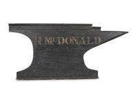 A Carved and Painted Wood Anvil-Form Blacksmith Trade Sign