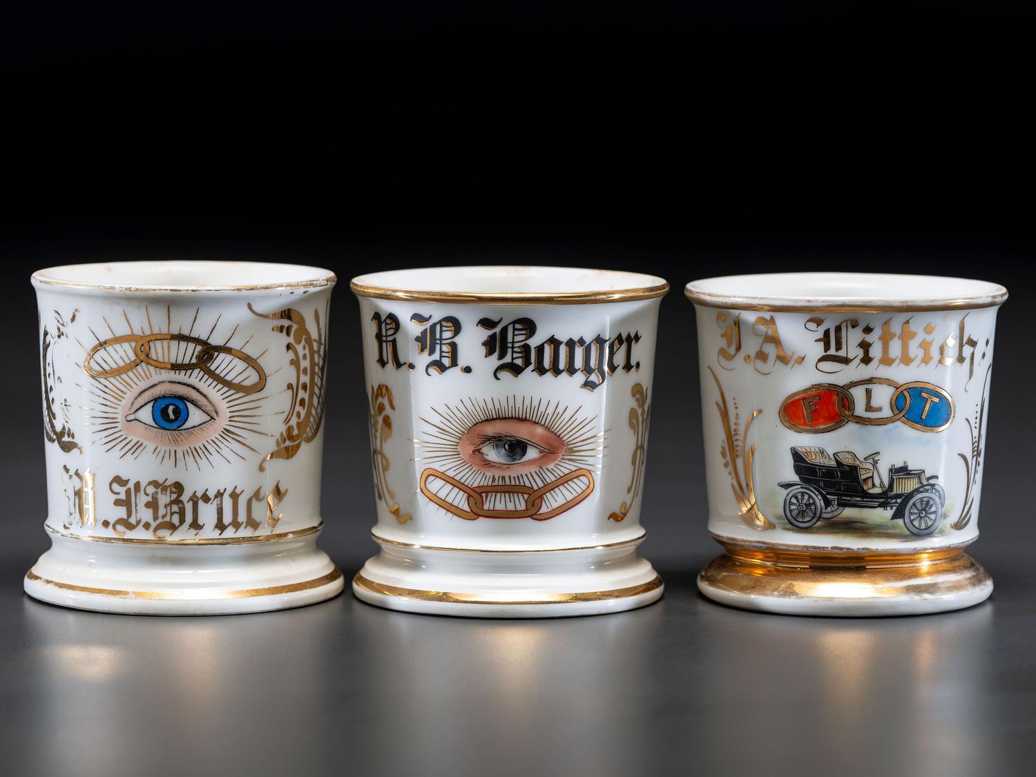 Three Oddfellows Porcelain Shaving Mugs