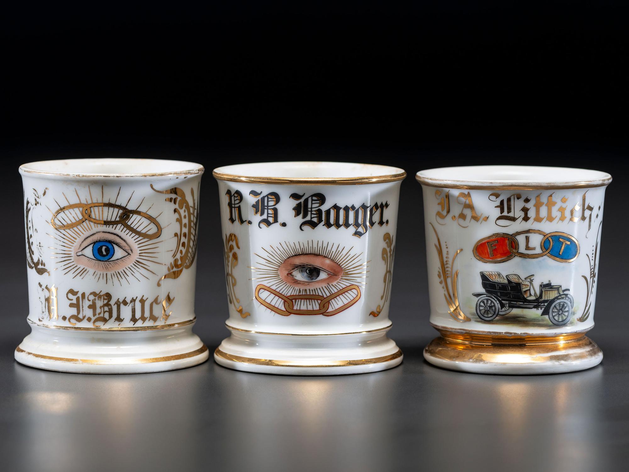 Three Oddfellows Porcelain Shaving Mugs