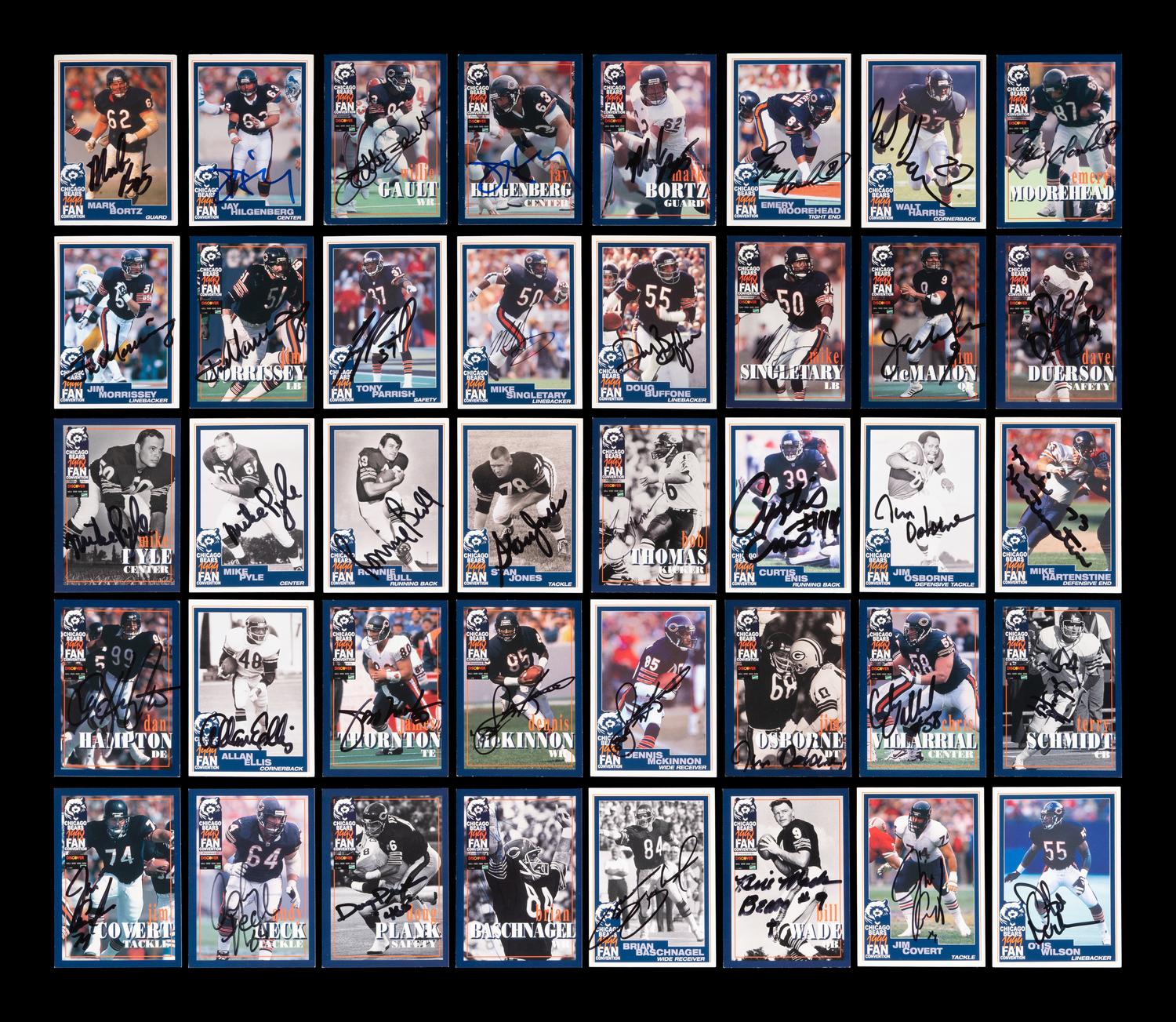 A Group of 75 Chicago Bears Signed Autograph Team Issued Football Cards Including Multiple Hall of Fame and Deceased Players (Beckett Authentication Services BAS Certified),