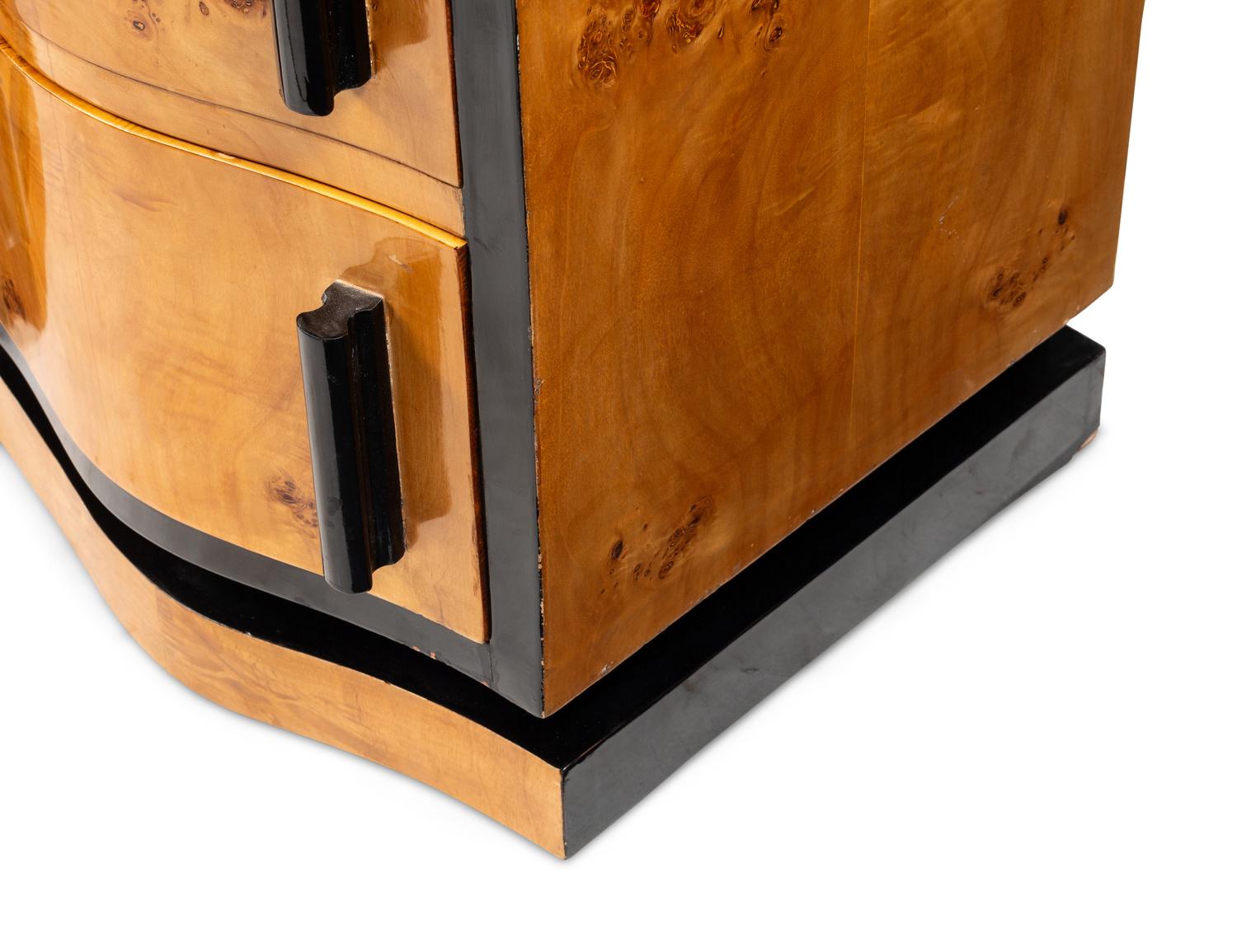 A Pair of Art Deco Style Burlwood and Part Ebonized Tall Chests