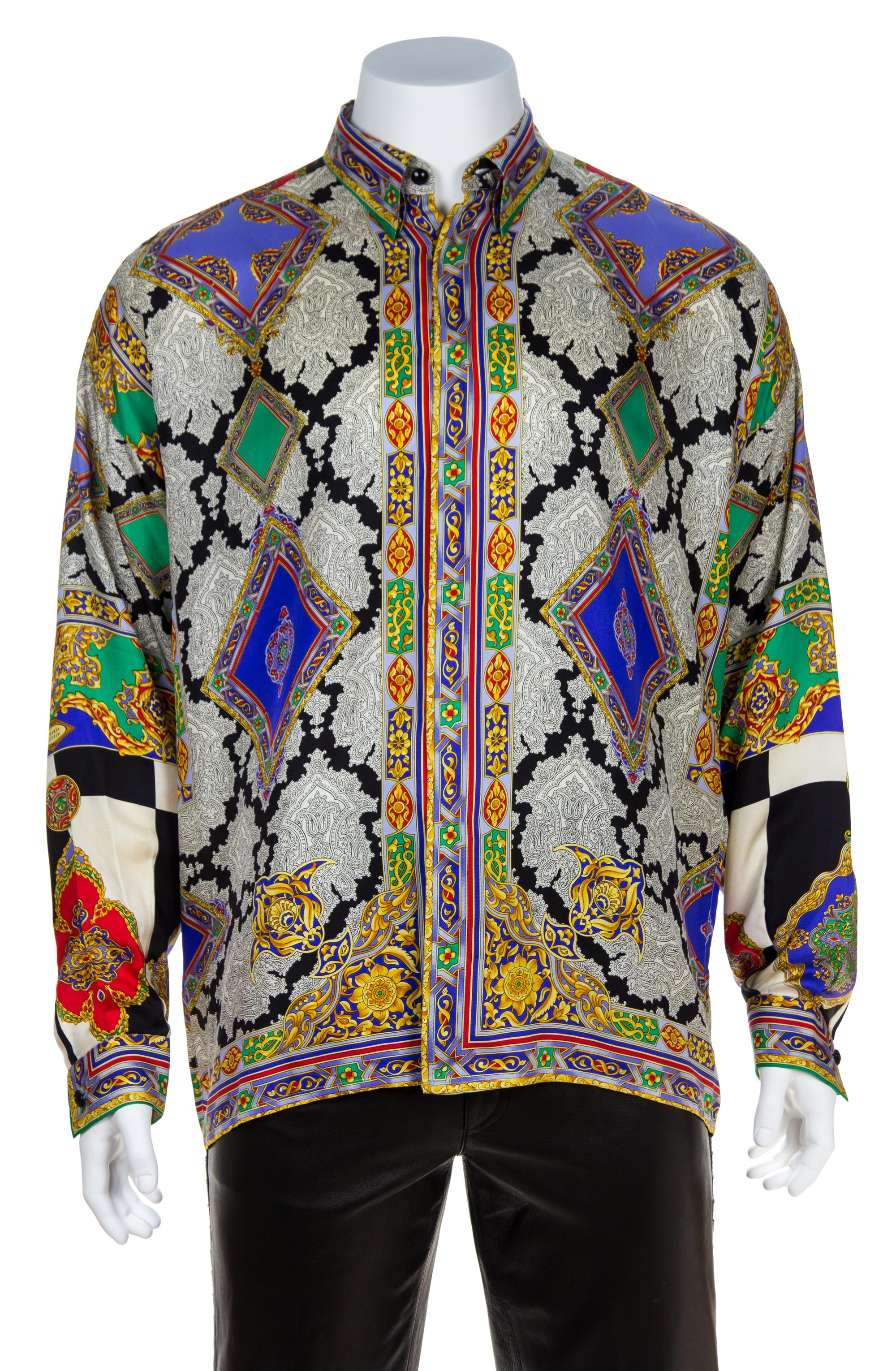 A Gianni Versace Silk Atelier Print Shirt, Size 54.