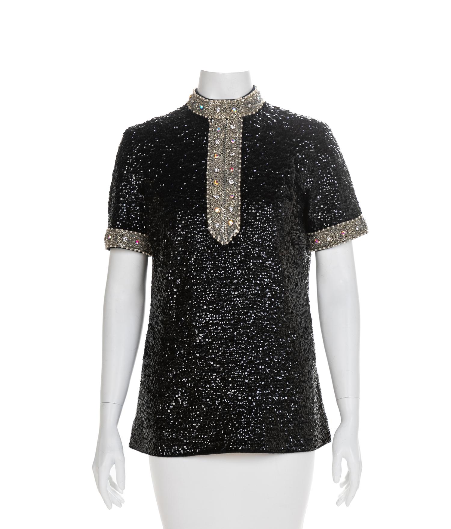DePaul Black Beaded Knit Top, 1960-70s Size label: Medium