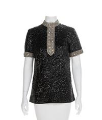 DePaul Black Beaded Knit Top, 1960-70s Size label: Medium