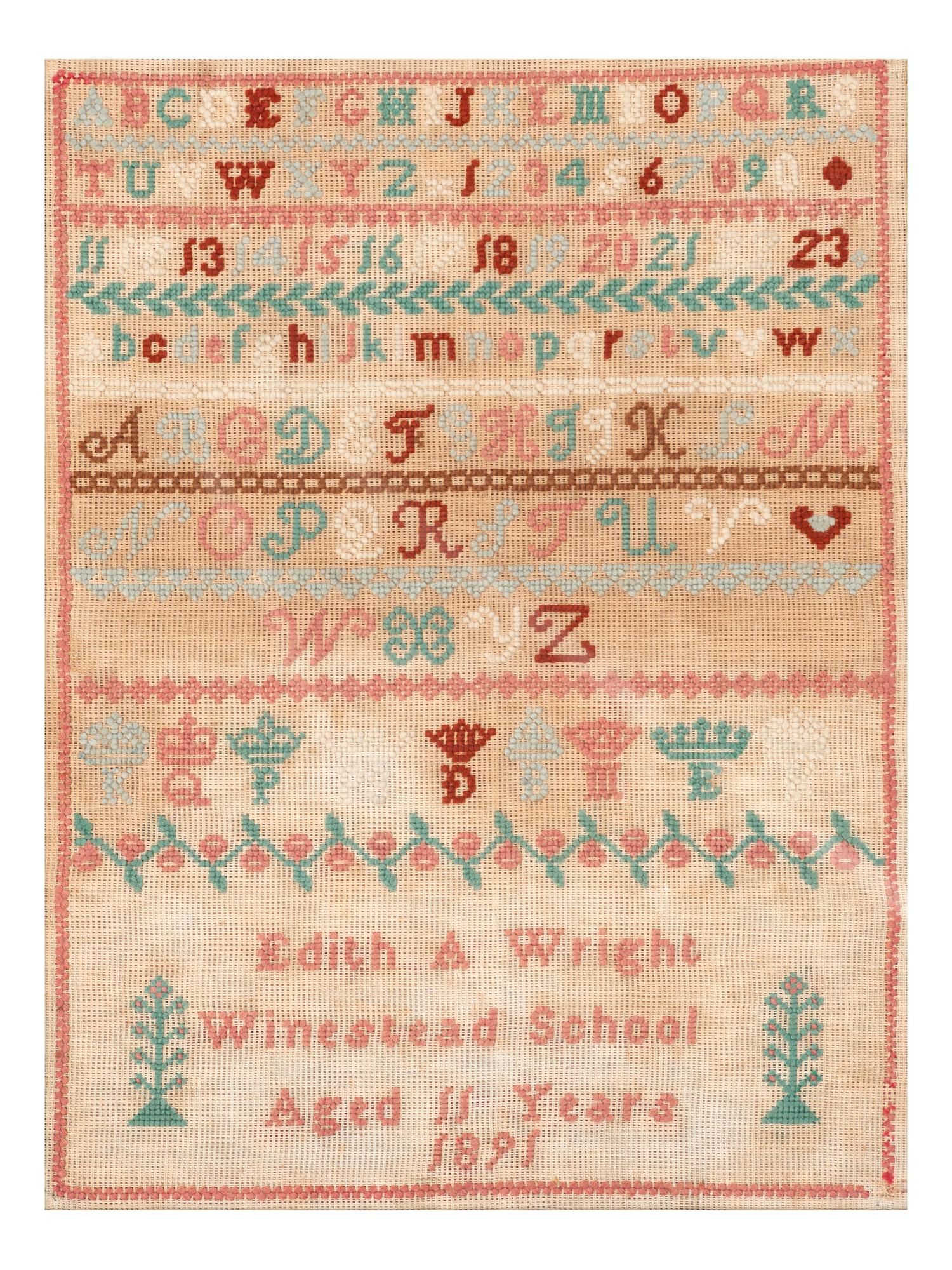 Five Needlework Embroidered Schoolgirl's Samplers