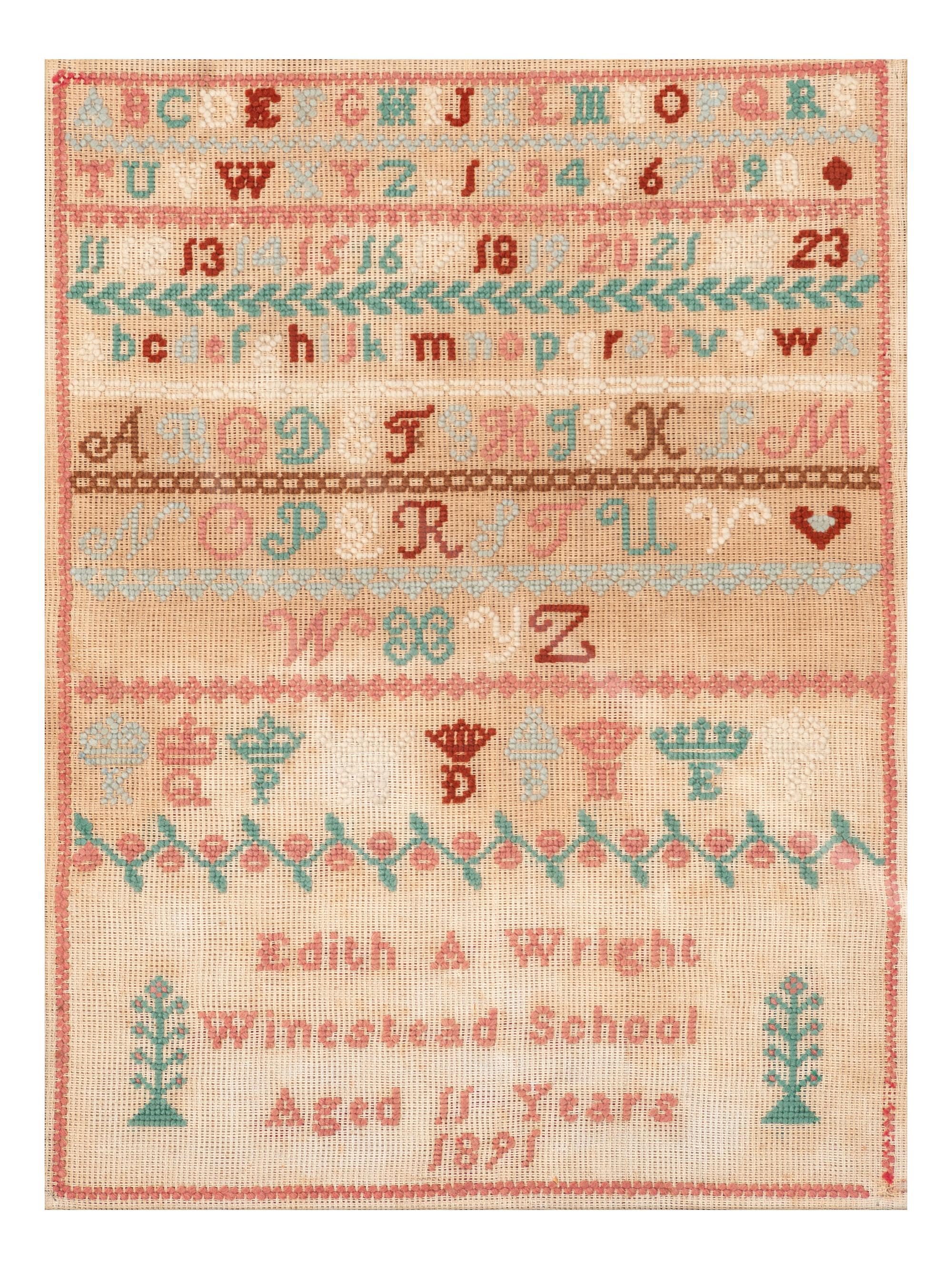 Five Needlework Embroidered Schoolgirl's Samplers