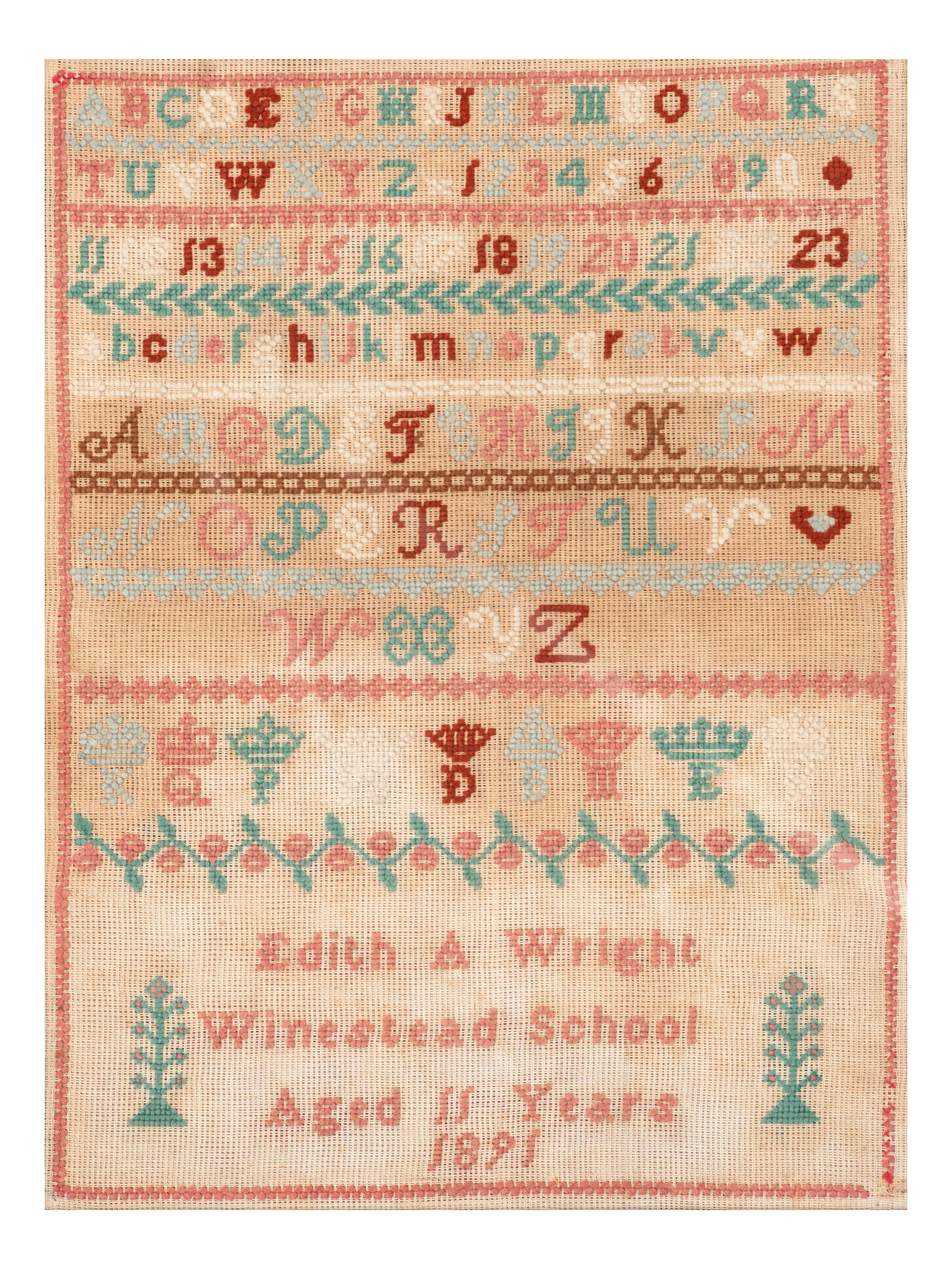 Five Needlework Embroidered Schoolgirl's Samplers