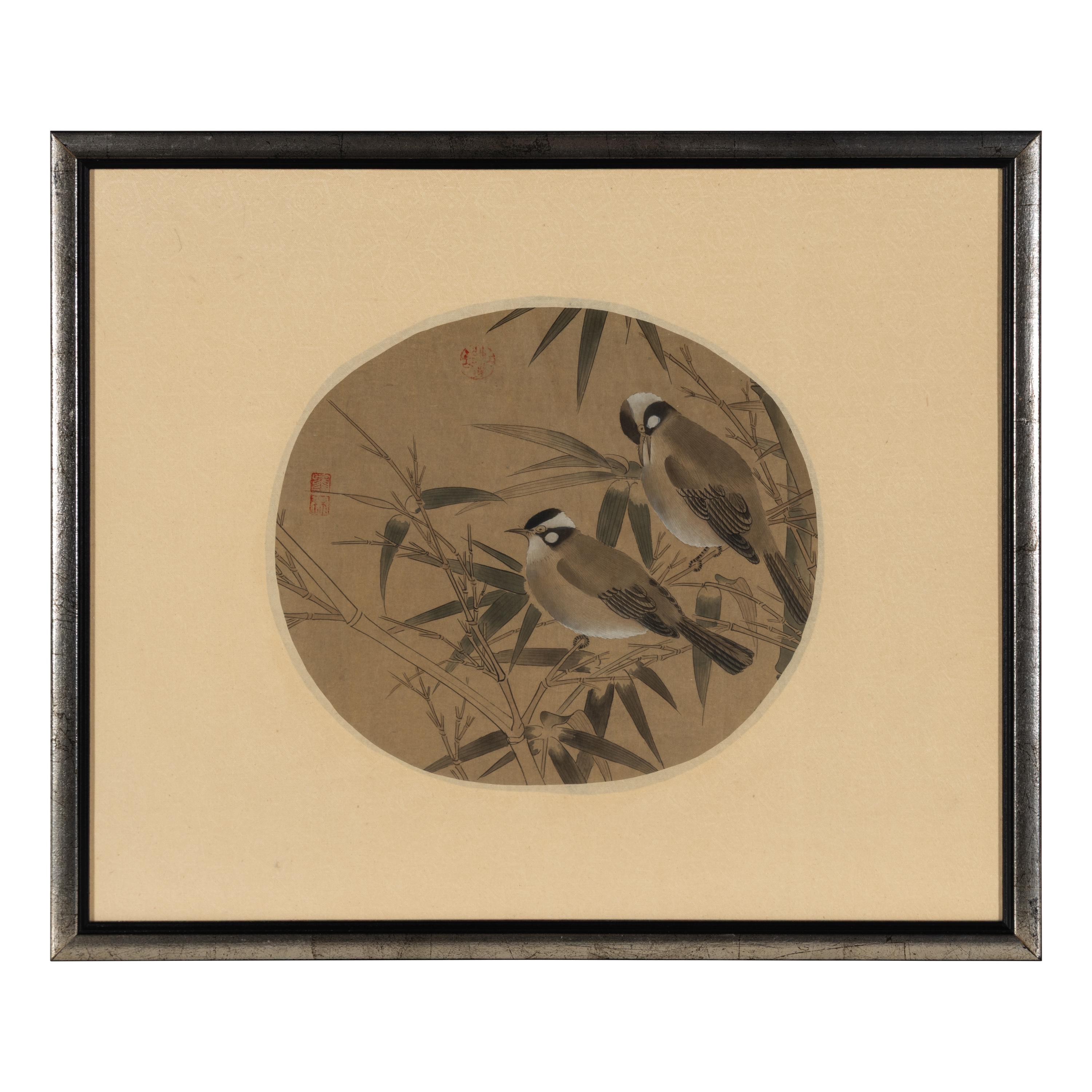 A Group of Chinese Ink on Silk Paintings and Books, 20th Century — 近代 絹本水墨花鳥鏡框兩幅及冊頁書兩種
