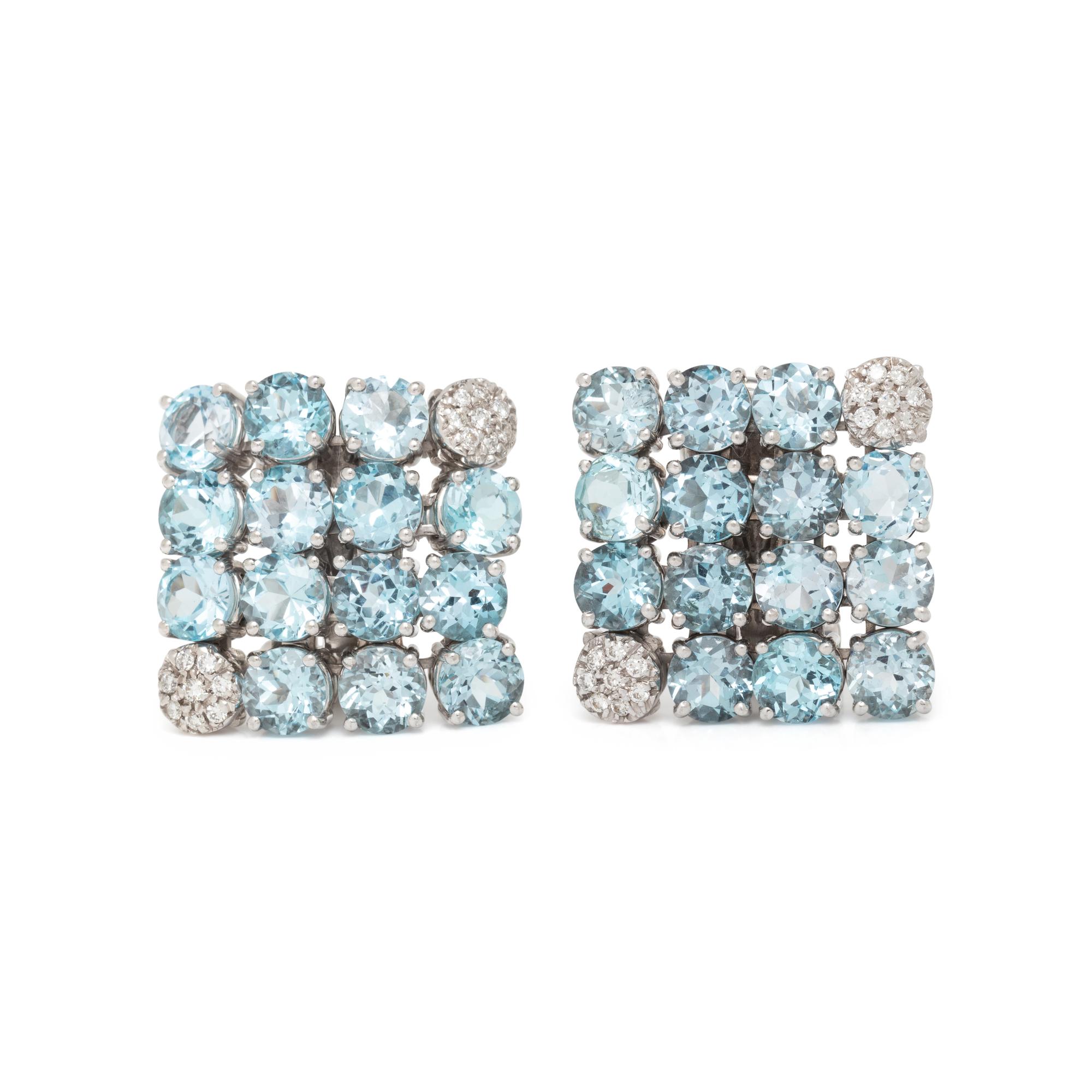 GAVELLO, WHITE GOLD, AQUAMARINE, BLUE TOPAZ AND DIAMOND EARCLIPS