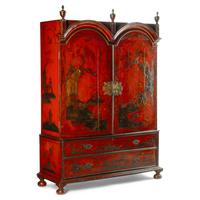 A Dutch Red Japanned Clothes Press