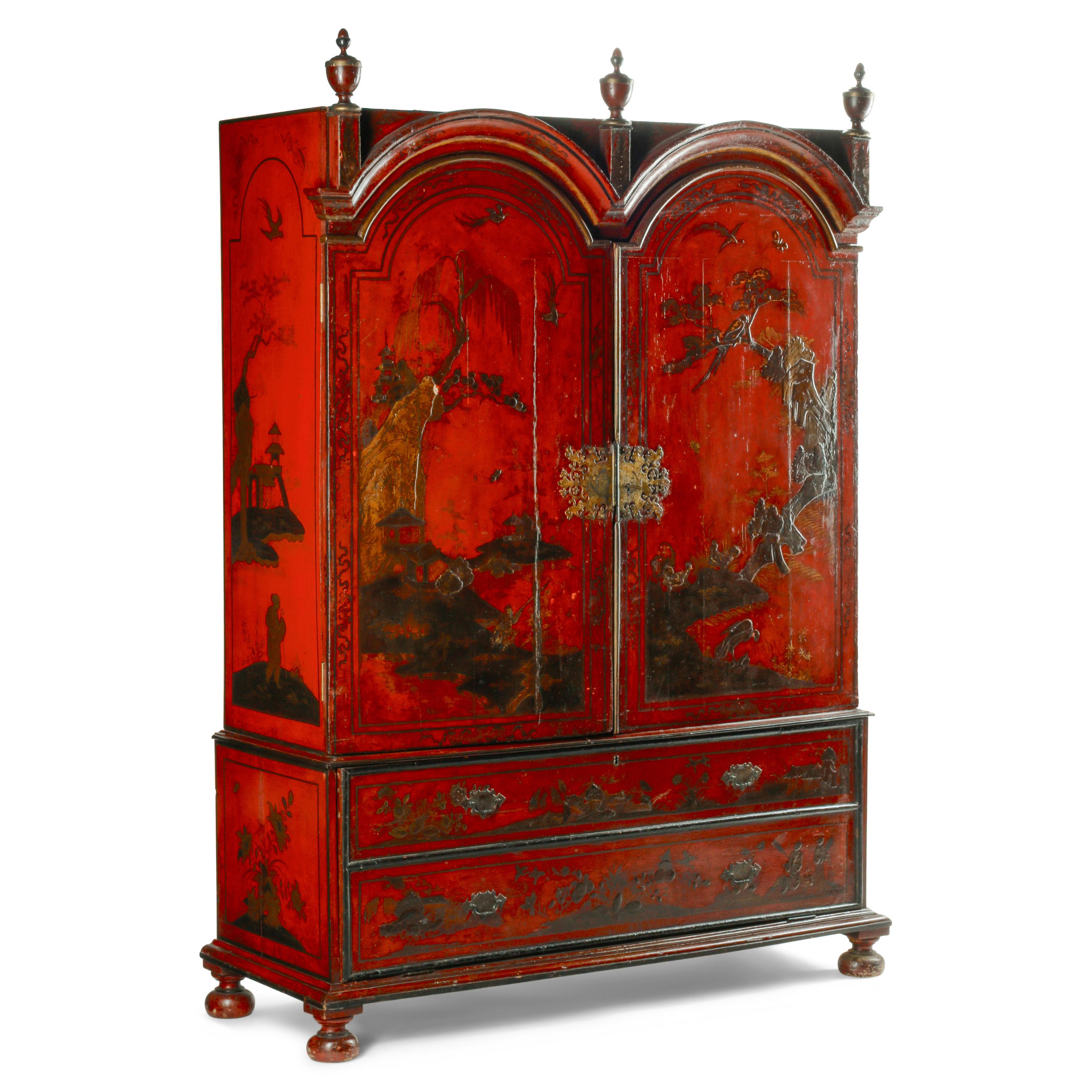 A Dutch Red Japanned Clothes Press