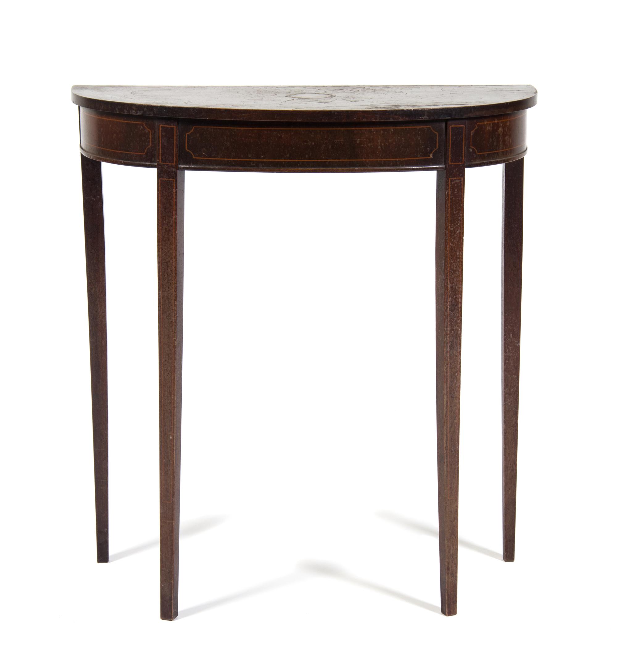 A Georgian Style Mahogany Console Table Height 30 x width 27 7/8 x depth 12 1/8 inches.