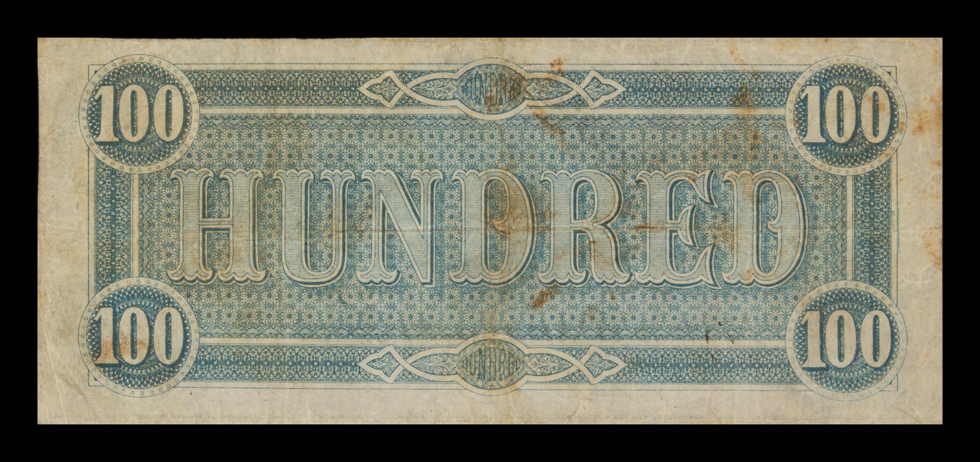 A Confederate States of American 1865 T-65 $100 Note