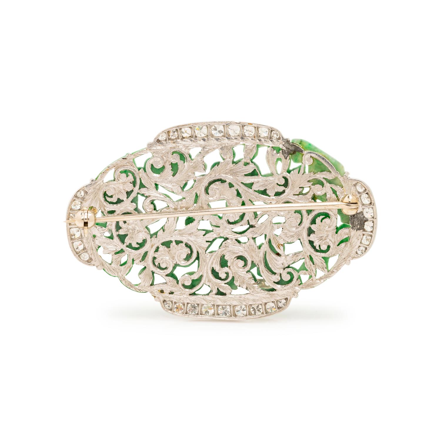 ART DECO, JADE AND DIAMOND BROOCH