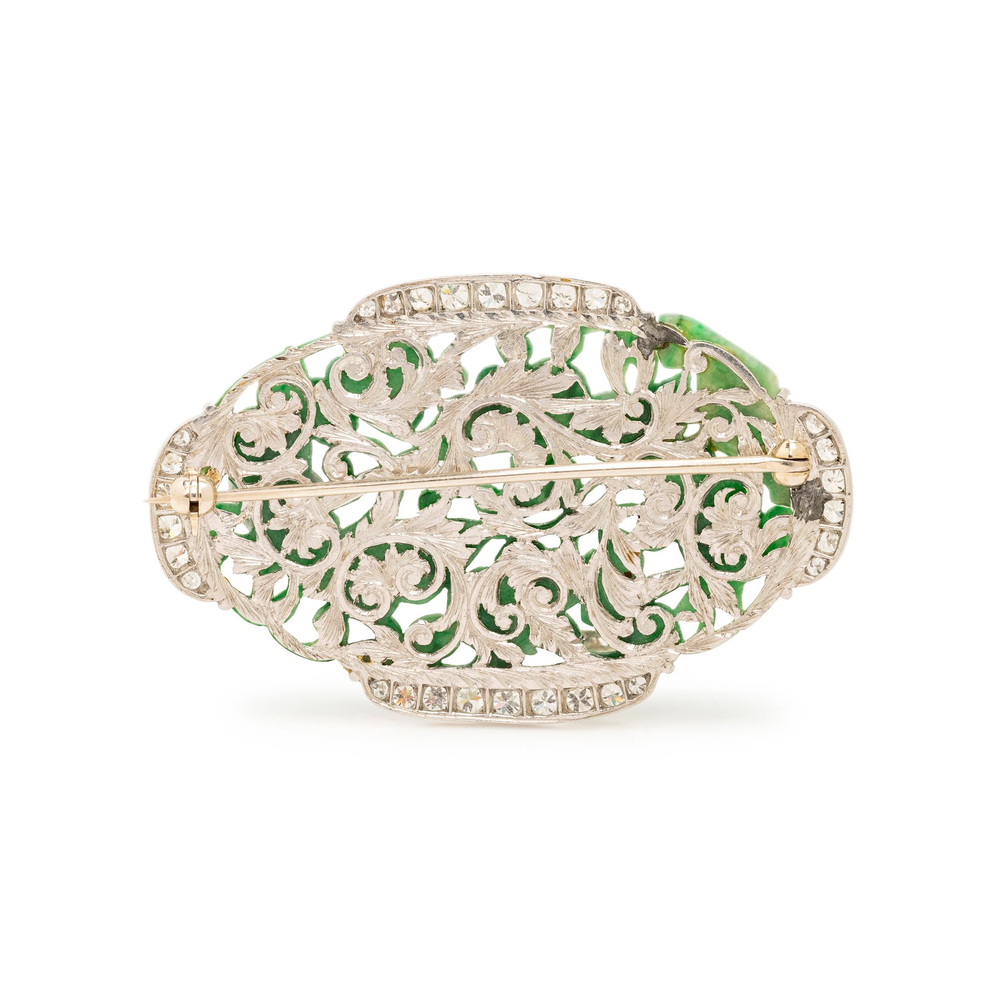 ART DECO, JADE AND DIAMOND BROOCH