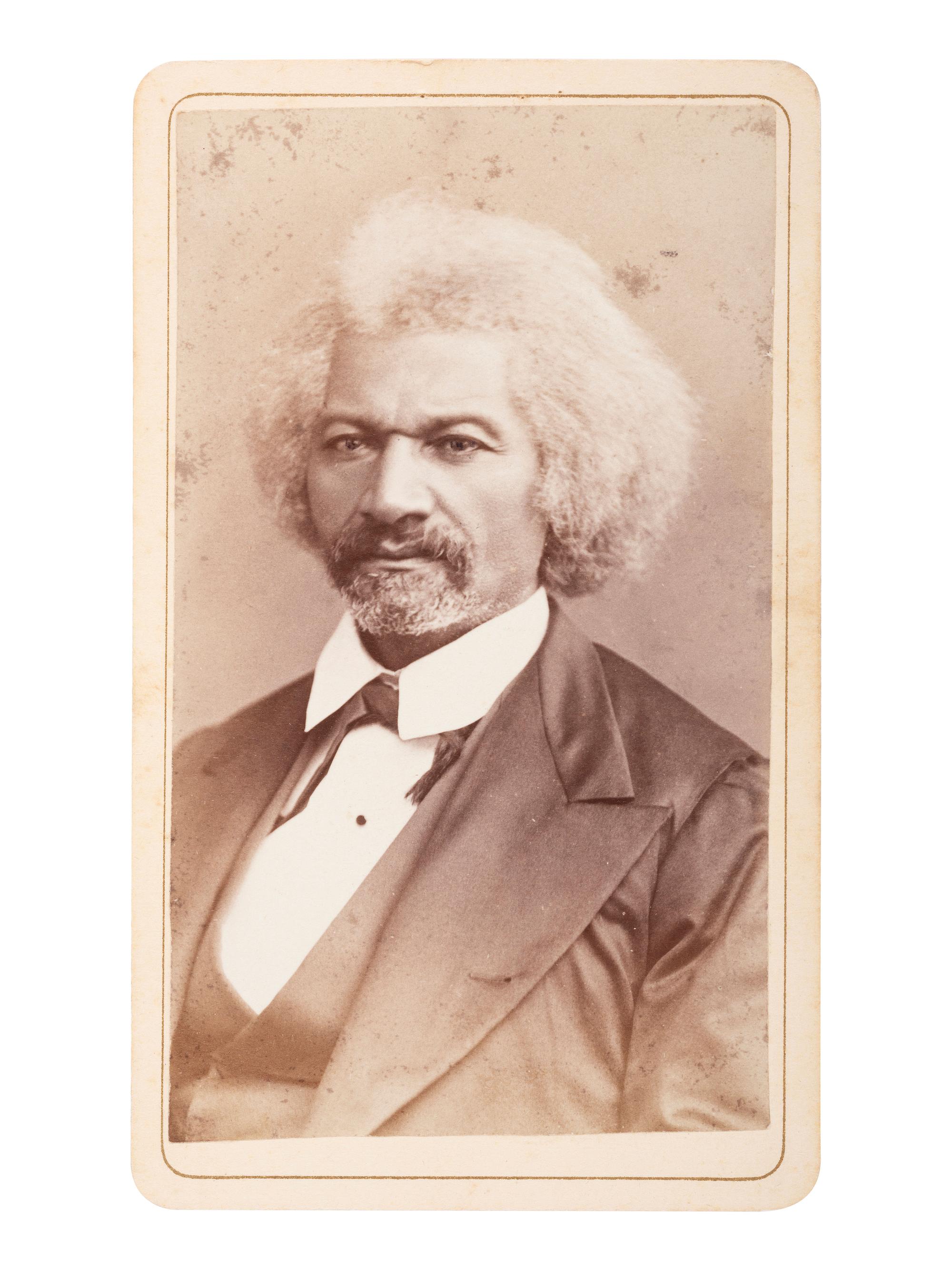 [DOUGLASS, Frederick (1818-1895)]. Unpublished CDV of Frederick Douglass. Bangor, Maine: C.L. Marston. Descended directly in the family of Vice President Hannibal Hamlin (1809-1891).