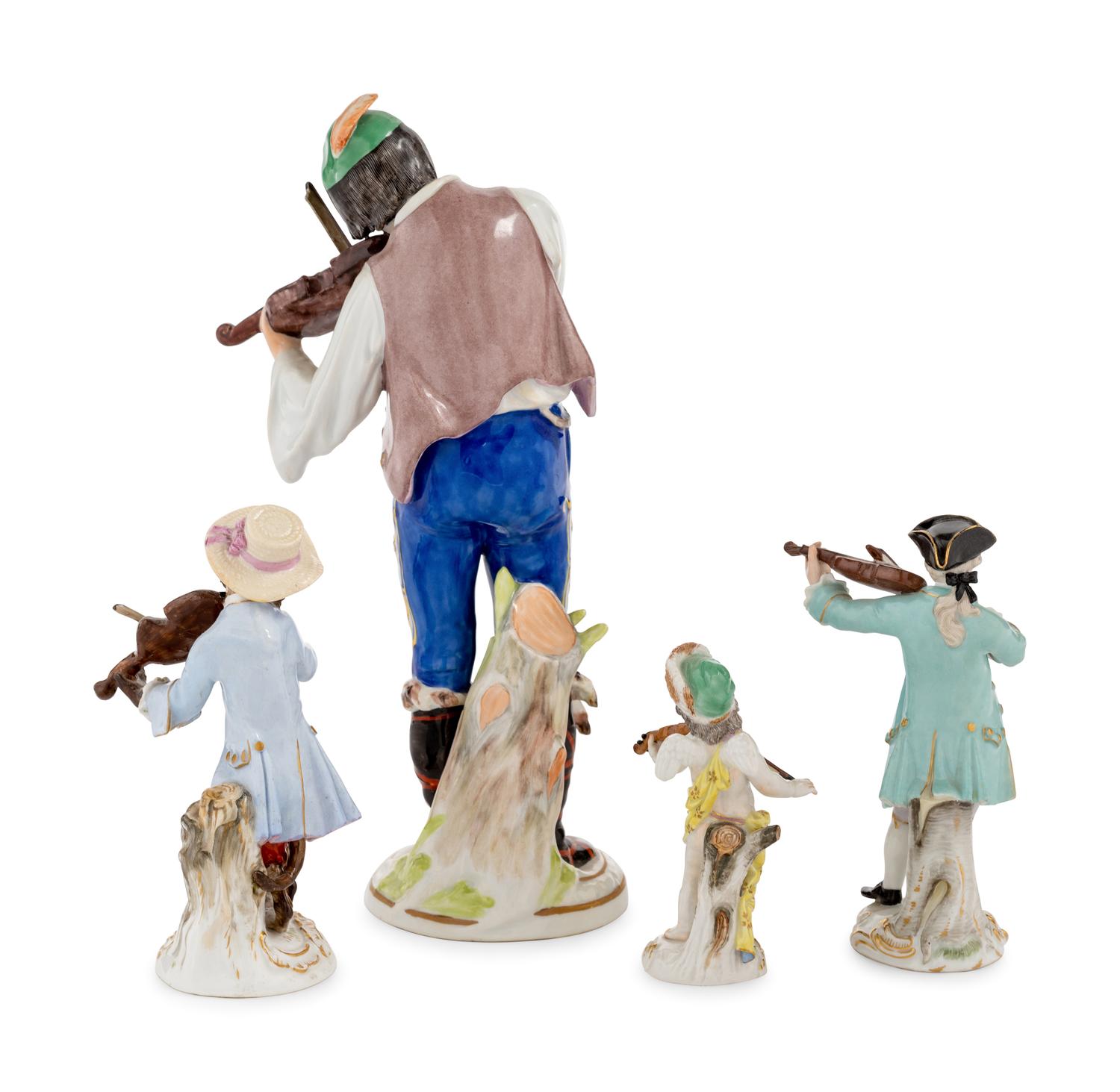 Four Meissen Porcelain Violin Players