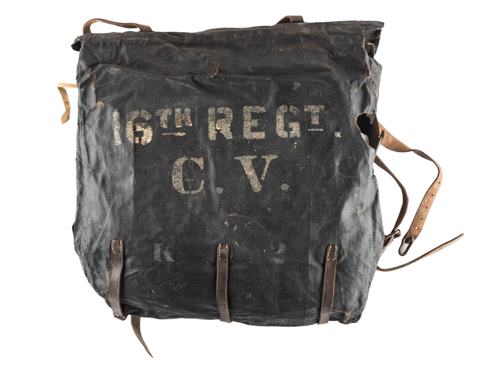 [CIVIL WAR]. Knapsack with contents carried by Private Charles L. Taylor, Company K, 16th Connecticut Volunteer Infantry.