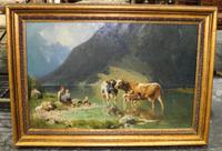 Ernst Meilsner, (British, 20th century), A Mother and Child with Cows and Sheep