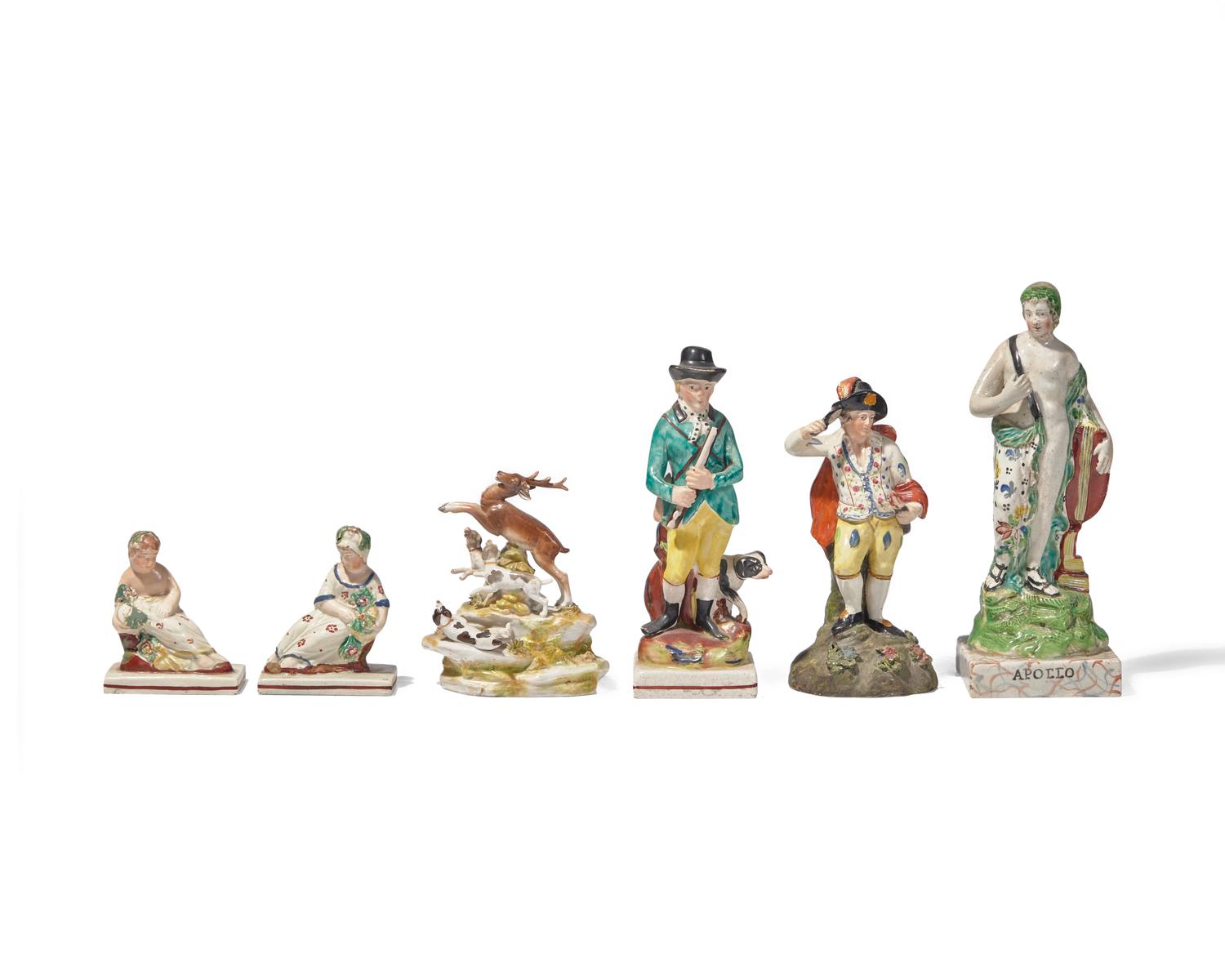 A collection of nine Staffordshire figures, England, late 18th / early 19th century