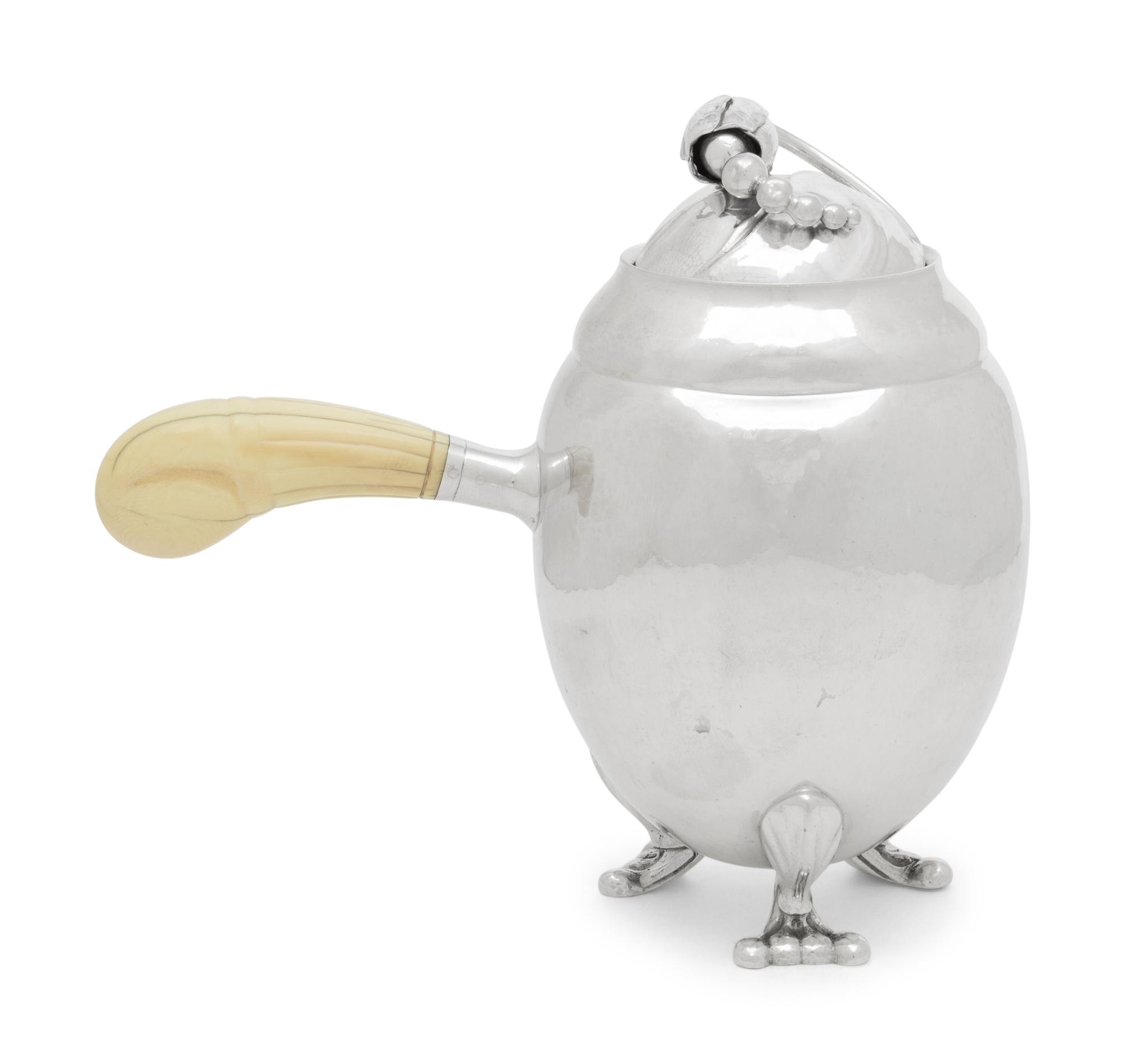 A Georg Jensen Blossom Hammered Silver Chocolate Pot