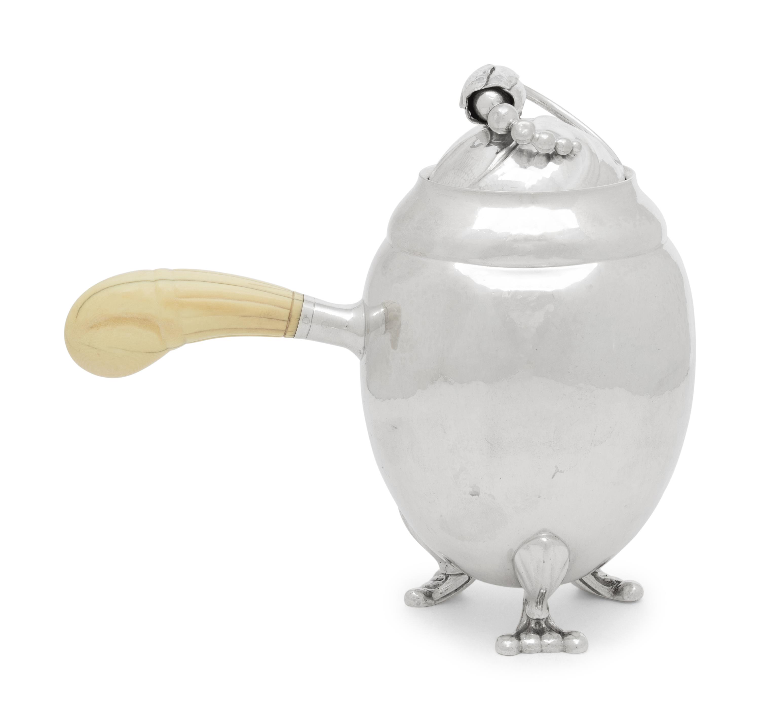A Georg Jensen Blossom Hammered Silver Chocolate Pot
