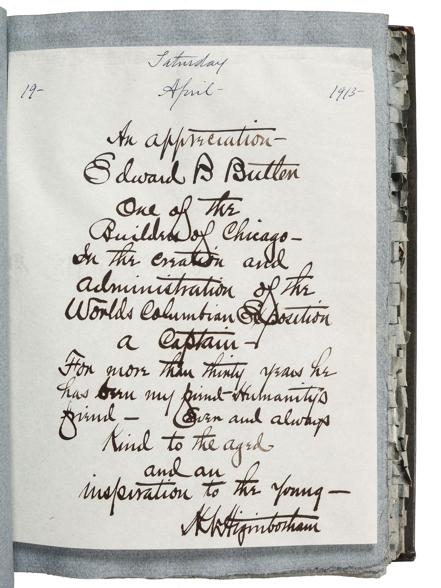 [AMERICANA]. Two albums identified to Edward Burgess Butler (1853-1928), businessman and artist, including tipped in photographs, letters, and autographs associated with Butler.
