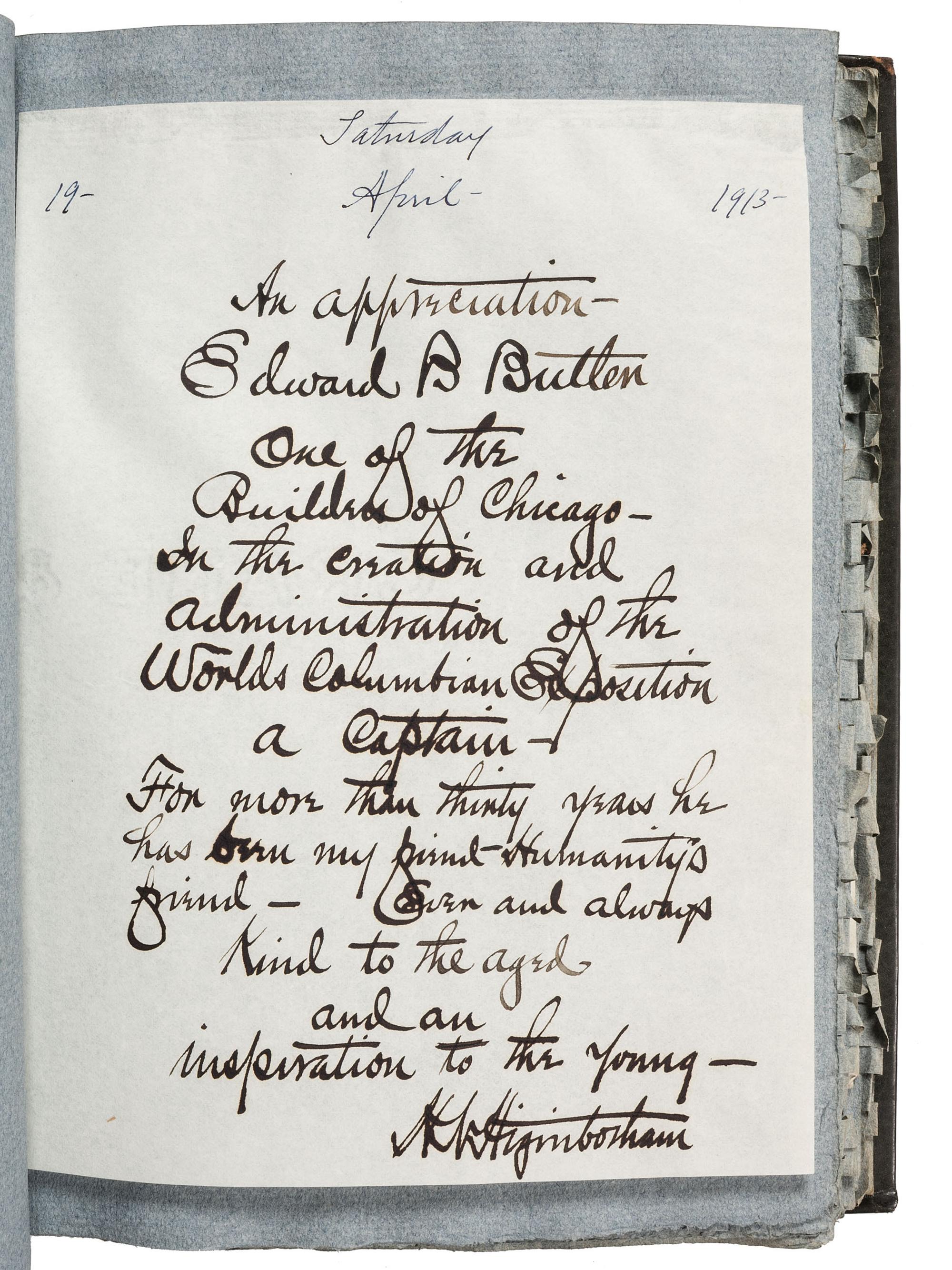 [AMERICANA]. Two albums identified to Edward Burgess Butler (1853-1928), businessman and artist, including tipped in photographs, letters, and autographs associated with Butler.