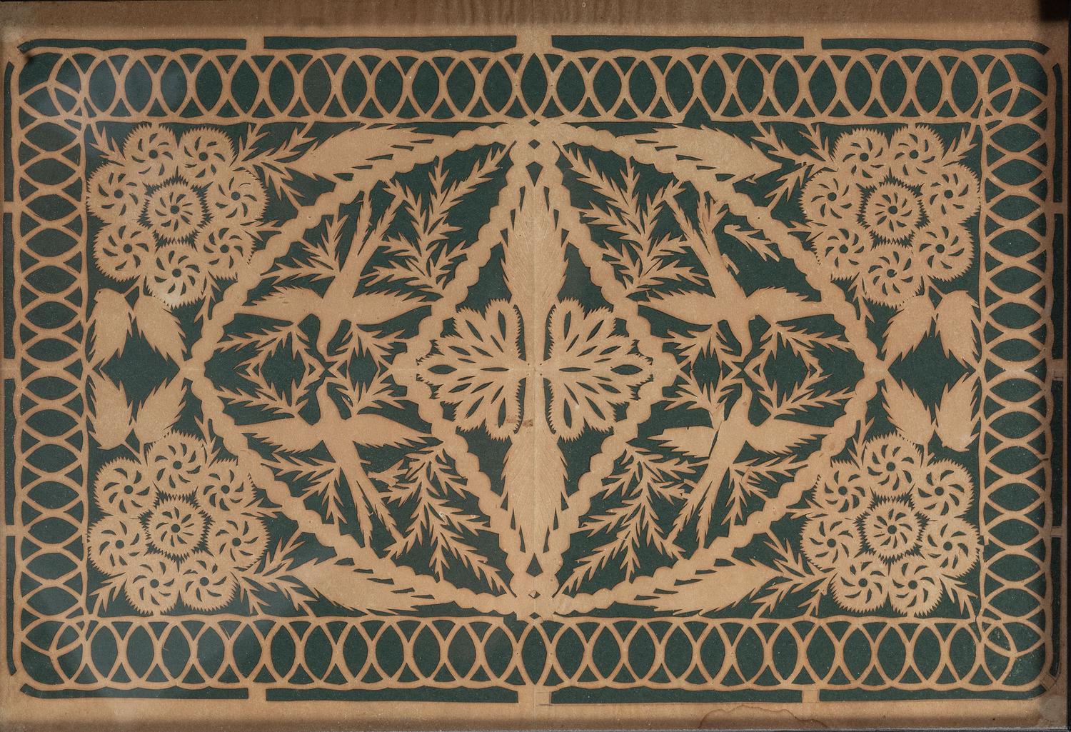 A Scherenschnitte Cutwork Picture with Birds and Flowers
