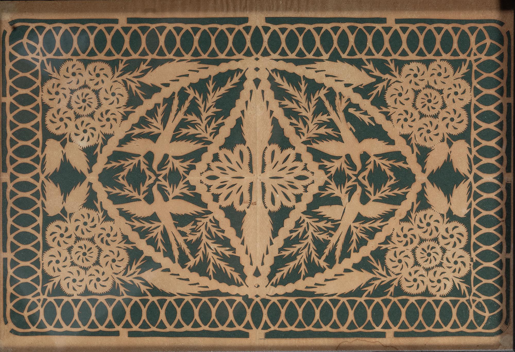 A Scherenschnitte Cutwork Picture with Birds and Flowers