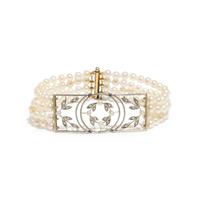 ANTIQUE, PLATINUM-TOPPED GOLD, CULTURED PEARL AND DIAMOND BRACELET