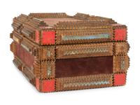 A Painted Wood and Velvet Tramp Art Box