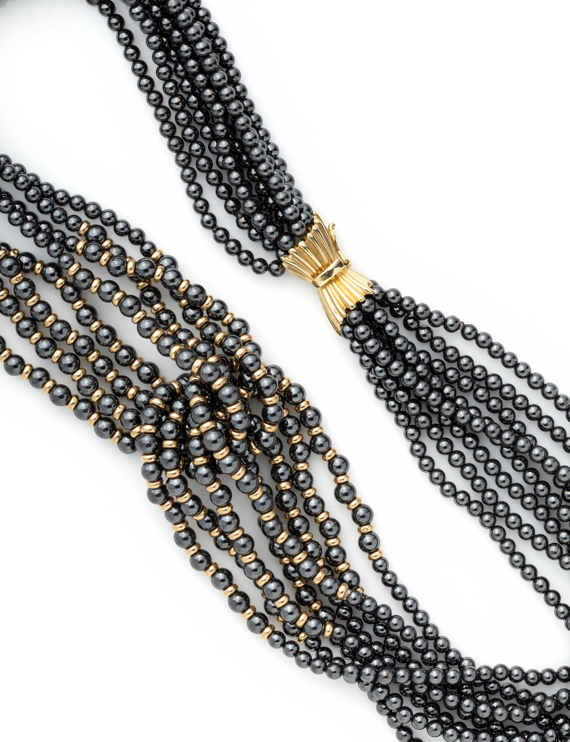 YELLOW GOLD AND HEMATITE BEAD NECKLACE