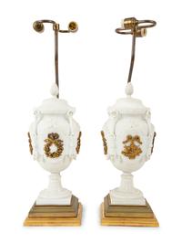A Pair of Continental Bisque Porcelain Urns with Gilt Metal Mounts