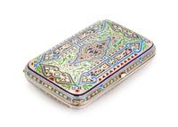 A Russian Silver and Enamel Cigarette Case, Mark of Pavel Ovchinnikov, Moscow, Late 19th/Early 20th Century, the case exterior with pol